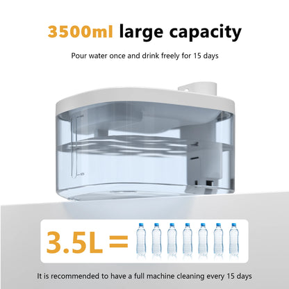 Furvio Shop AquaFlow Wireless Smart Pet Fountain with 3.5L capacity, featuring a sleek design and flowing water for pets.