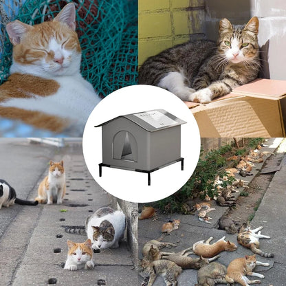 Waterproof all-season elevated cat house by Furvio Shop with insulated design and sturdy legs, ideal for outdoor stray cats.