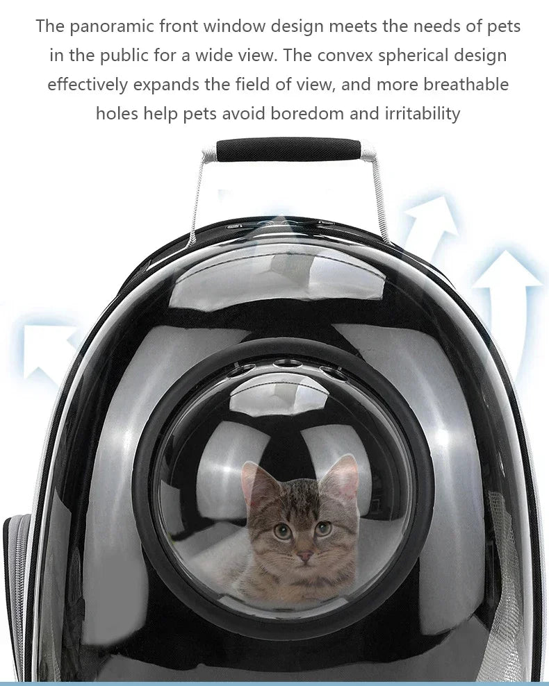 Transparent space capsule pet backpack by Furvio Shop, showing clear plastic design perfect for carrying small pets comfortably.