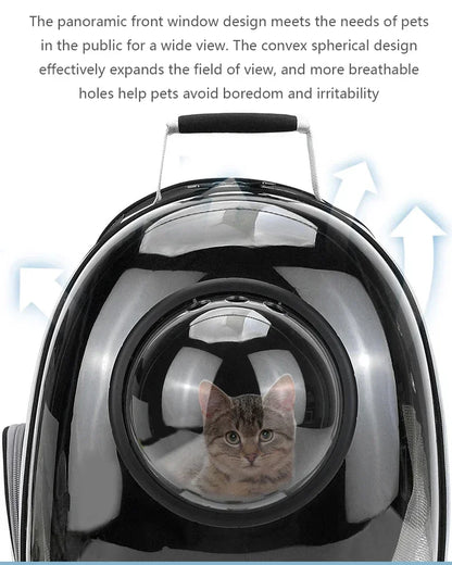 Transparent space capsule pet backpack by Furvio Shop, showing clear plastic design perfect for carrying small pets comfortably.