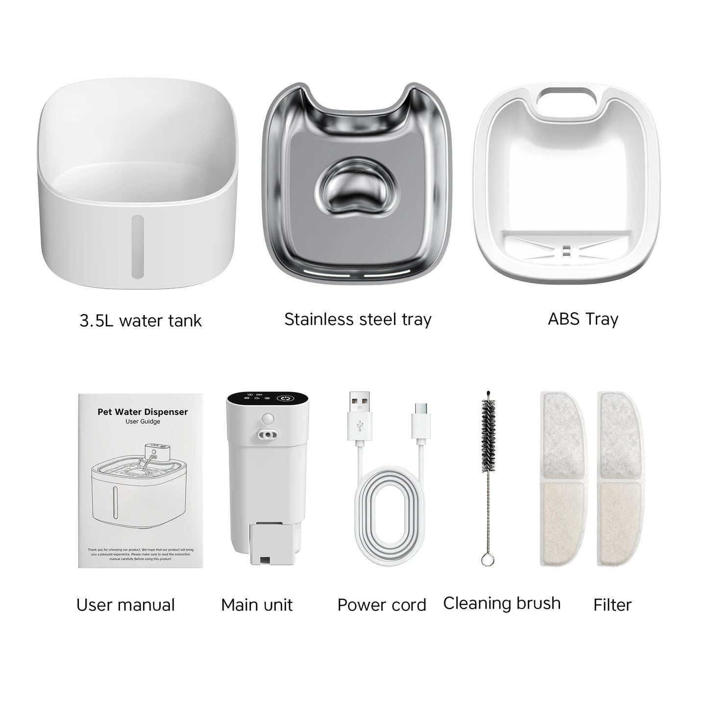 Furvio Shop AquaFlow Wireless Smart Pet Fountain in 3.5L, showing sleek design and water flow for pets.