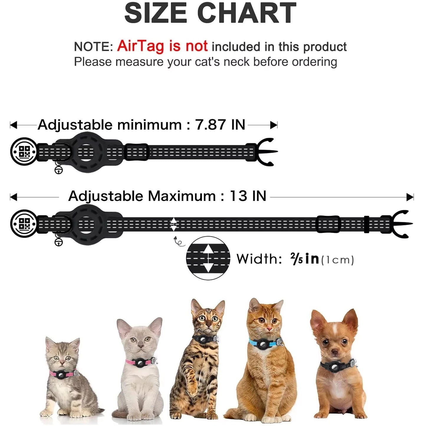 Furvio Shop Smart AirTag and QR Code cat collar with adjustable strap and reflective accents for outdoor safety.