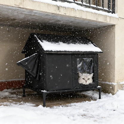 Furvio Shop elevated insulated outdoor cat shelter with waterproof design, featuring a sturdy structure and cozy entry for outdoor cats.