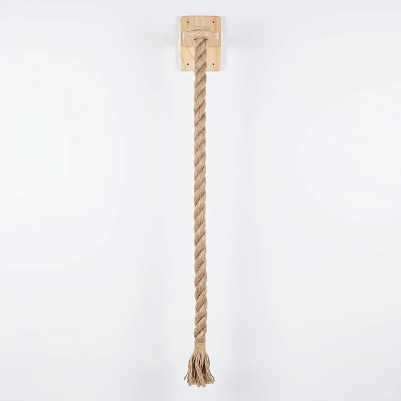 Wall-mounted minimalist cat climbing rope by Furvio Shop, featuring sisal material and sleek design for indoor feline play and exercise.