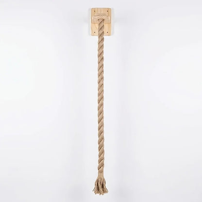 Wall-mounted minimalist cat climbing rope by Furvio Shop, featuring sisal material and sleek design for indoor feline play and exercise.