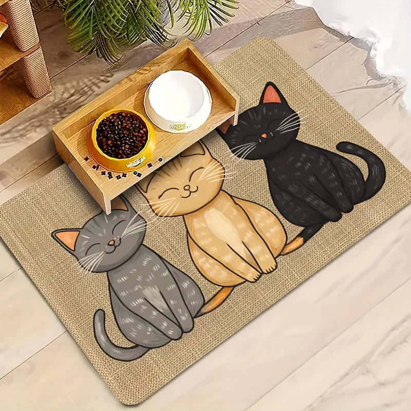 Three Cats Diatom Mud Feeding Mat by Furvio Shop showing a textured, absorbent mat designed for cat food and water bowls.