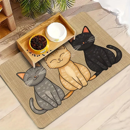 Three Cats Diatom Mud Feeding Mat by Furvio Shop showing a textured, absorbent mat designed for cat food and water bowls.