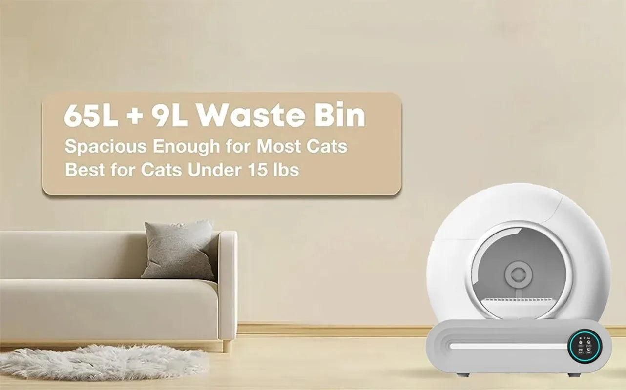 Furvio Shop Tonepie smart self-cleaning cat litter box with 65L capacity, showcasing its sleek design and automatic cleaning features.