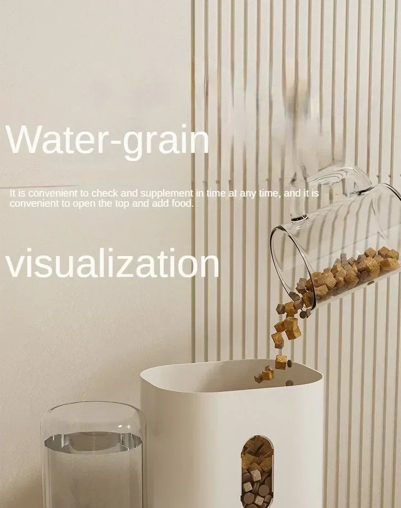 Furvio Shop 2-in-1 automatic pet feeder and water dispenser with food tray and water bowl for easy pet feeding.