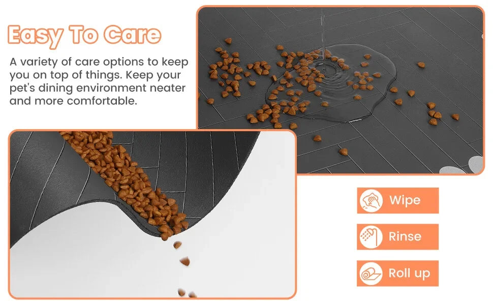 Furvio Shop quick-dry absorbent pet feeding mat with colorful paw print design on waterproof surface for easy cleaning
