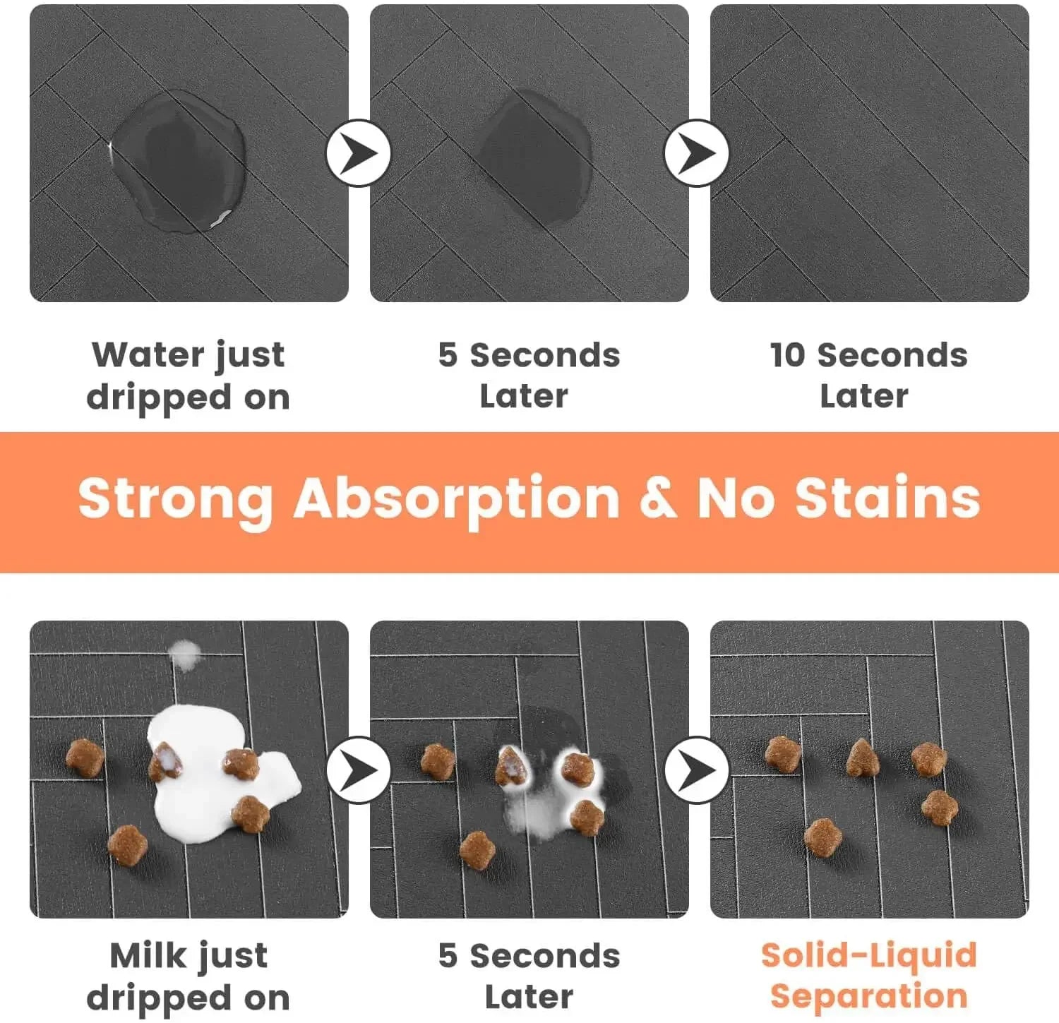 Furvio Shop quick-dry absorbent pet feeding mat with colorful paw print pattern for easy cleaning and spill protection.