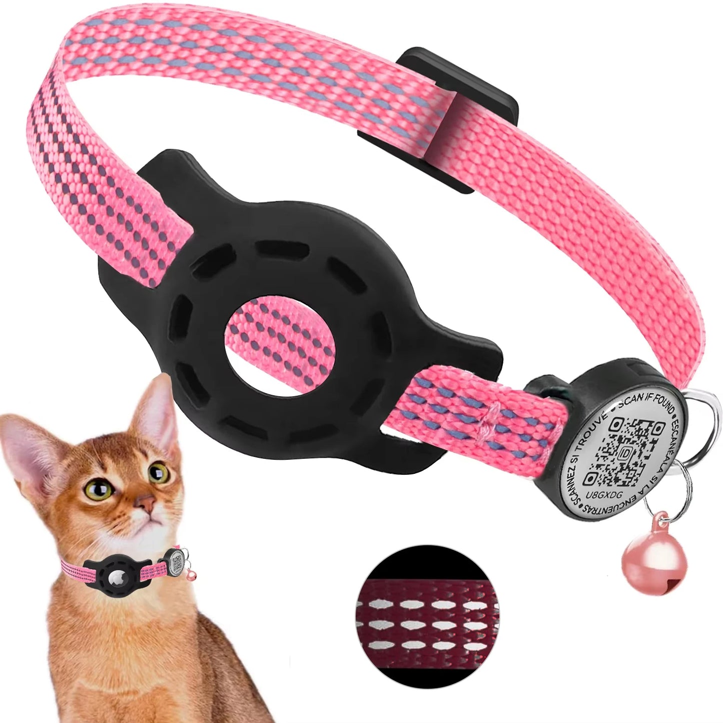 Furvio Shop Smart AirTag and QR code cat collar with adjustable strap and secure buckle on a white background