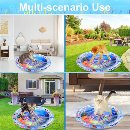 Interactive sensory cooling water mat for pets by Furvio Shop, showing a dog enjoying the textured, refreshing water surface.