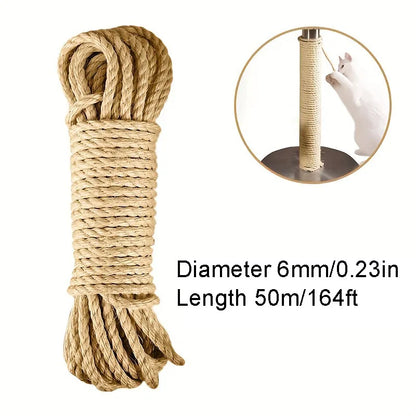 Natural sisal scratching rope for cats from Furvio Shop, showing the thick, twisted sisal fibers suitable for feline scratching posts.