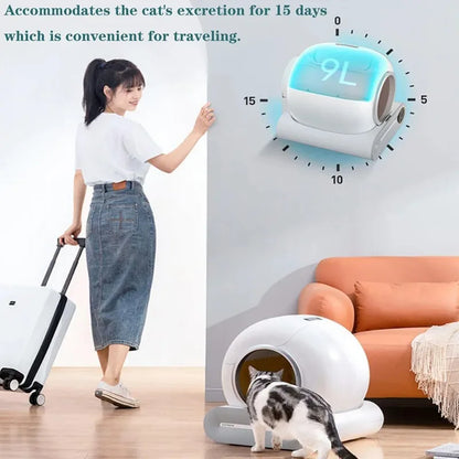 Furvio Shop Tonepie smart automatic self-cleaning cat litter box with 65L capacity, featuring a sleek design and modern cleaning features.
