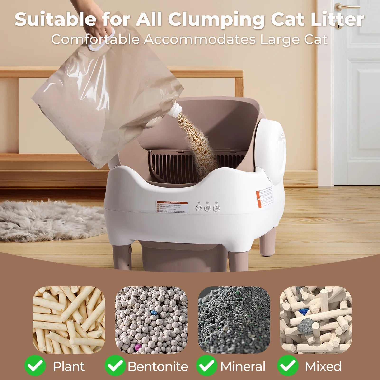 Furvio Shop smart open-top self-cleaning cat litter box with 10L capacity, shown in a clean, modern design.