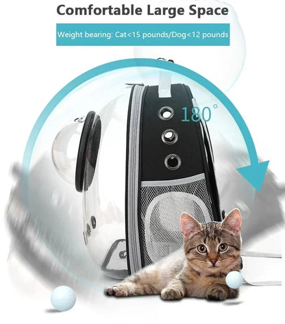 Clear space capsule pet backpack by Furvio Shop, showcasing a transparent design ideal for carrying small pets comfortably.