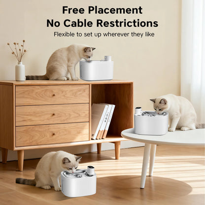 Furvio Shop AquaFlow Wireless Smart Pet Fountain with 3.5L capacity, showcasing sleek design and water flow for pets.
