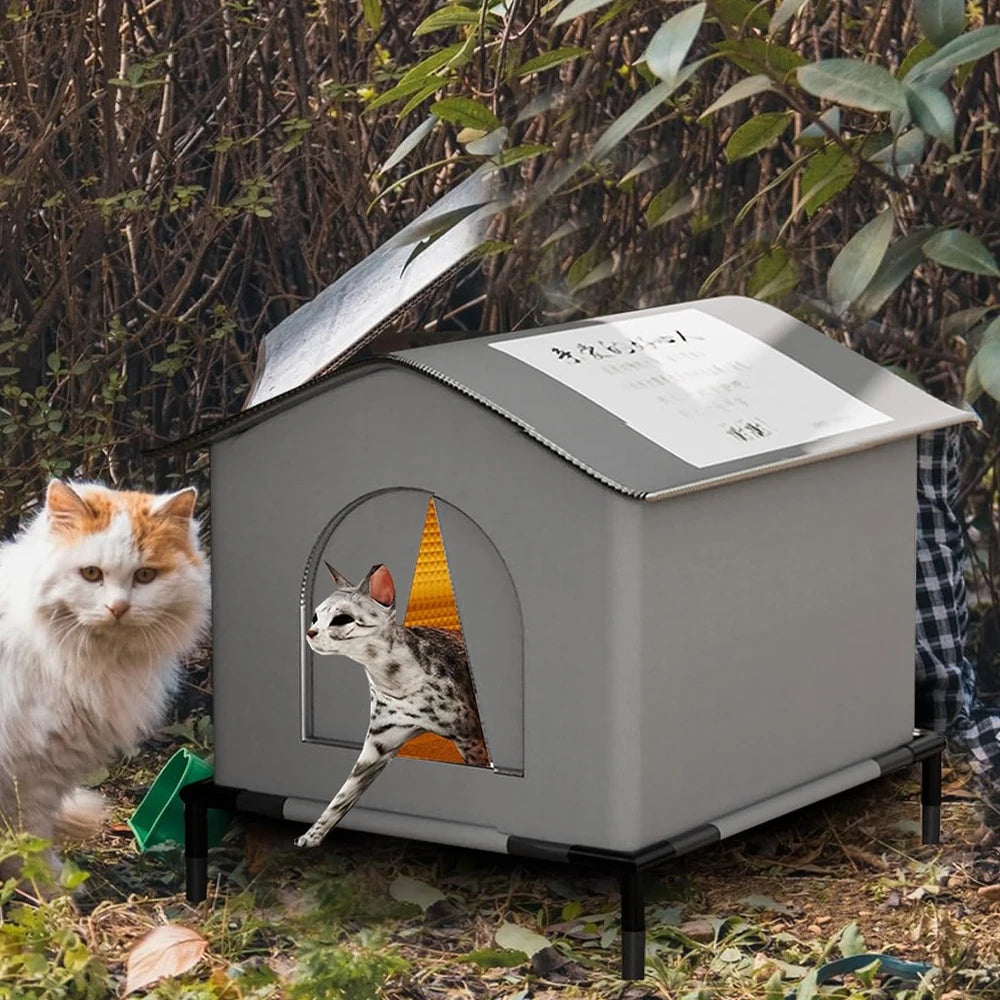 All-season waterproof stray cat house by Furvio Shop, elevated design with insulation for outdoor shelter.
