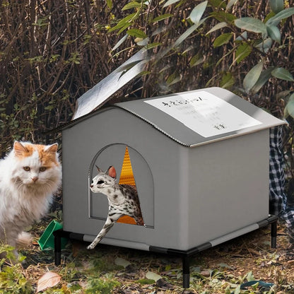 All-season waterproof stray cat house by Furvio Shop, elevated design with insulation for outdoor shelter.