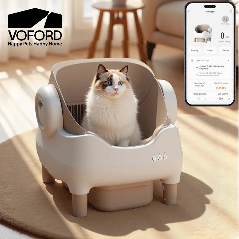Furvio Shop smart open-top self-cleaning cat litter box with 10L capacity, featuring a modern design and easy-to-clean features.