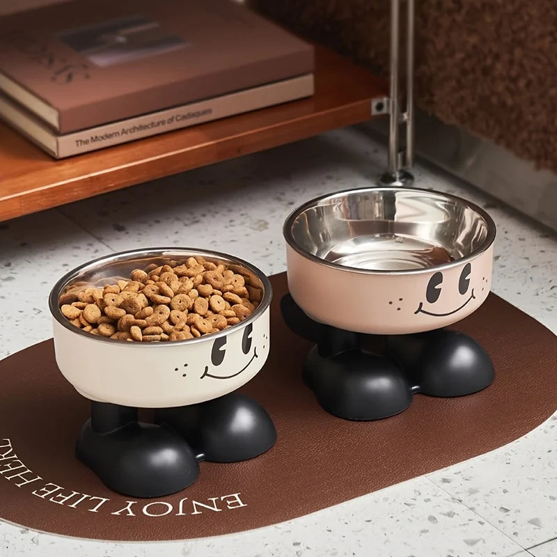 Smiley footed elevated pet bowl by Furvio Shop, featuring a playful design and sturdy stand for comfortable feeding.
