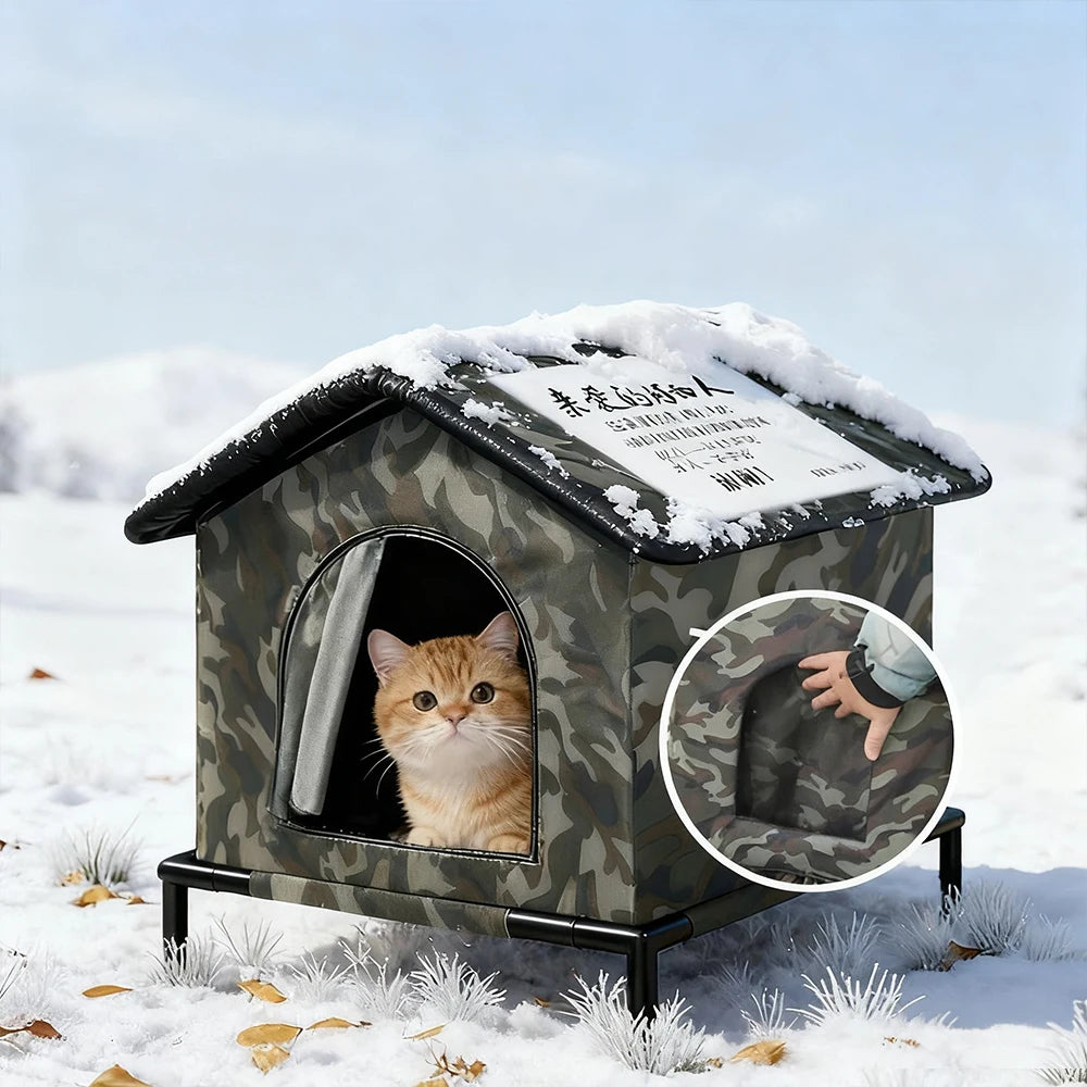Waterproof outdoor cat house and shelter by Furvio Shop, featuring a cozy, weather-resistant design for outdoor feline comfort.